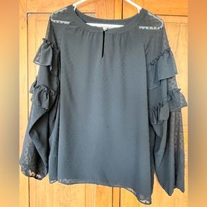 LOFT Dark Gray Ruffle Sleeve Blouse